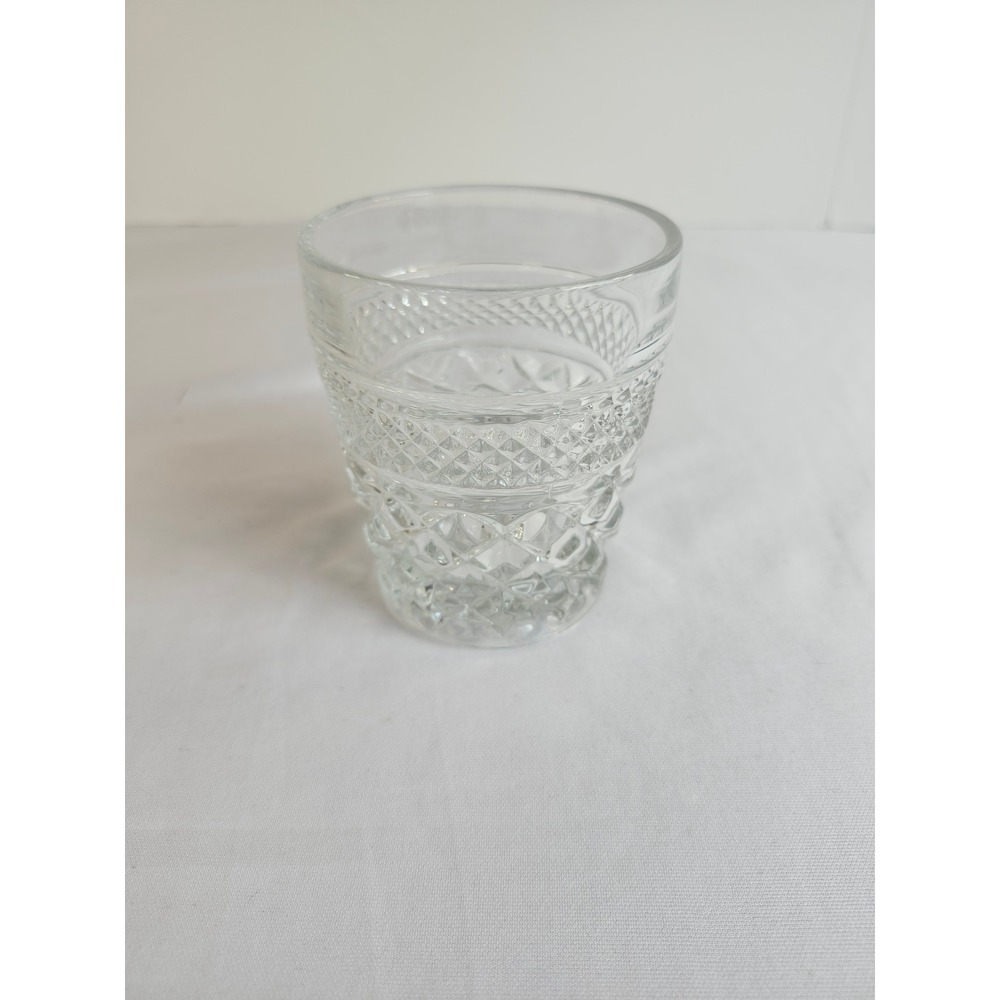 Vintage Clear Pressed Glass Tumbler Diamond Point Starburst Pattern 4 inch